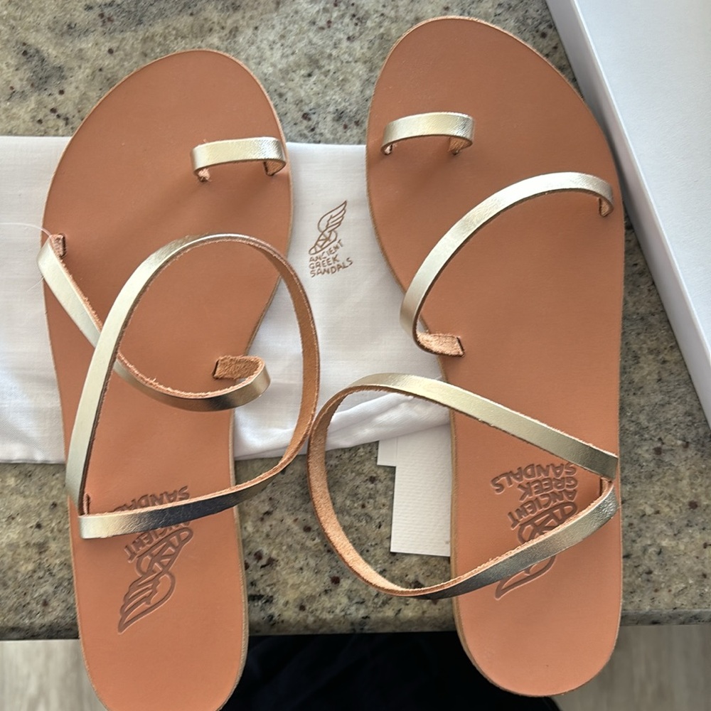 Ancient Greek Sandals Tan and Gold Sandals
